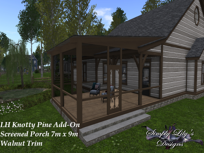 LH Ranch - Knotty Pine/Knotty View Screen Back Porch Ext. - Walnut Trim ~SLD MESH~