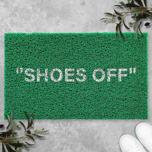 "shoes off" doormat set