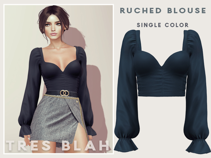 Tres Blah - Ruched Blouse - Blue