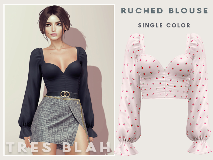 Tres Blah - Ruched Blouse - Cherries