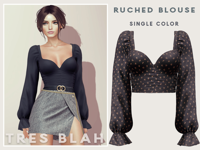 Tres Blah - Ruched Blouse - Floral