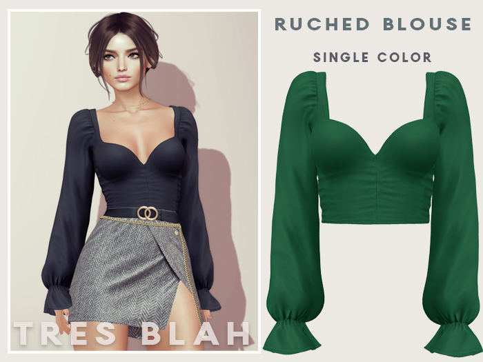Tres Blah - Ruched Blouse - Green