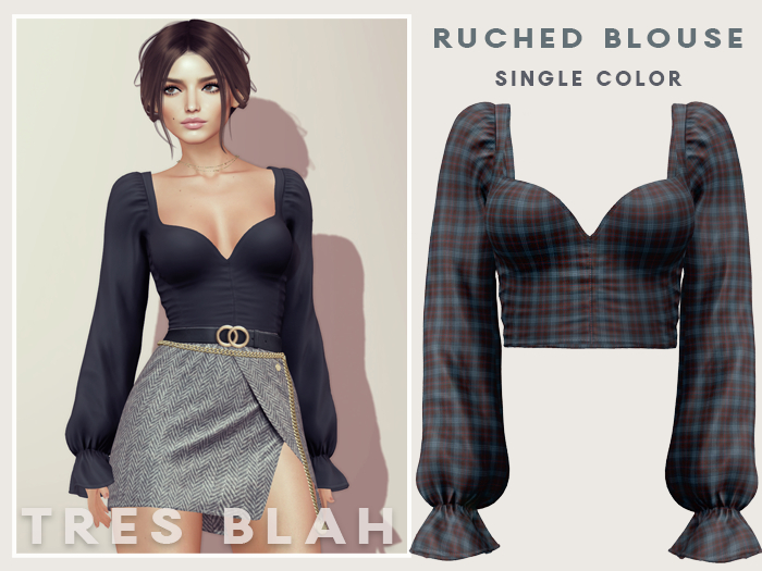 Tres Blah - Ruched Blouse - Plaid