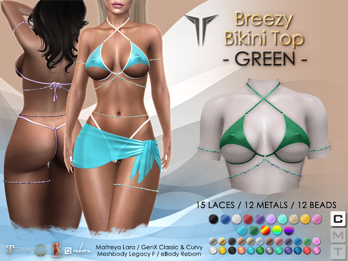 **RE** Breezy Bikini Top - GREEN - Maitreya, Meshbody, GenX, eBODY