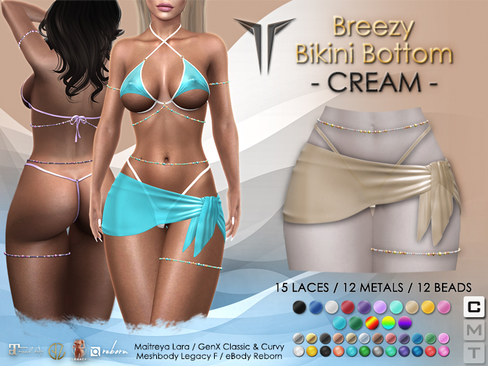 **RE** Breezy Bikini Bottom & Sarong - CREAM - Maitreya, Meshbody, GenX, eBODY