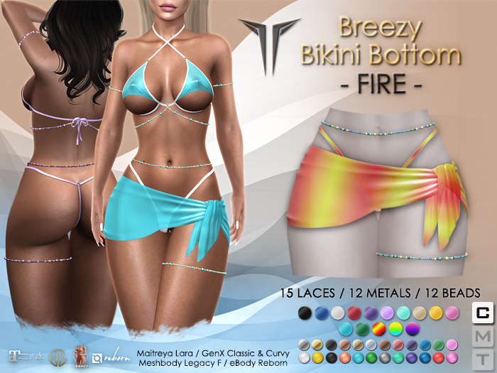 **RE** Breezy Bikini Bottom & Sarong - FIRE - Maitreya, Meshbody, GenX, eBODY
