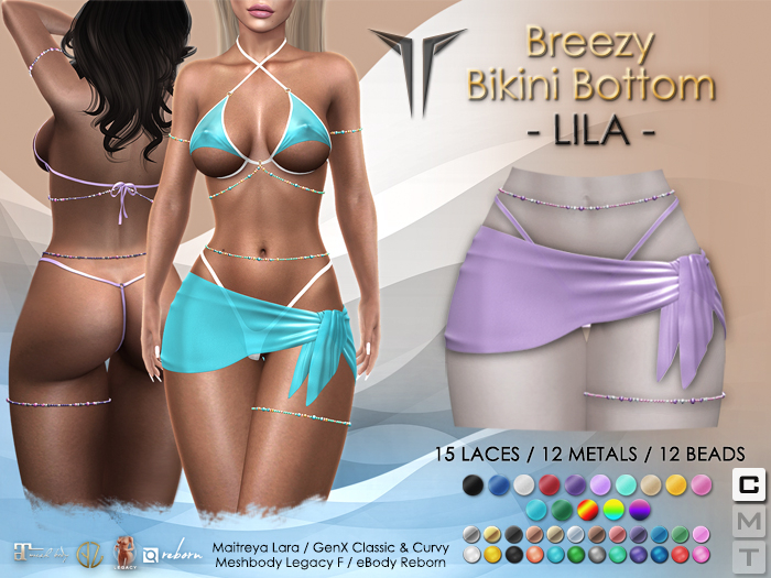 **RE** Breezy Bikini Bottom & Sarong - LILA - Maitreya, Meshbody, GenX, eBODY