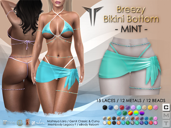 **RE** Breezy Bikini Bottom & Sarong - MINT - Maitreya, Meshbody, GenX, eBODY