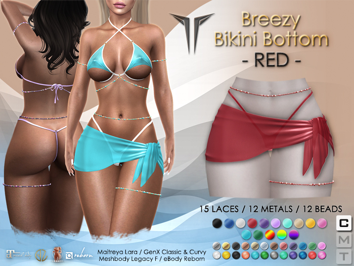 **RE** Breezy Bikini Bottom & Sarong - RED - Maitreya, Meshbody, GenX, eBODY