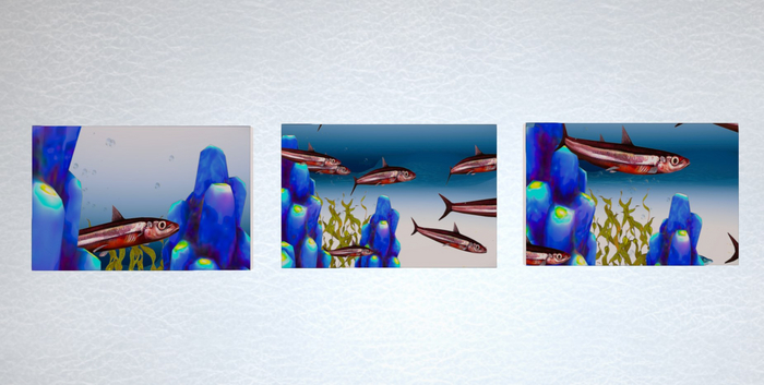 Hiding Fish by Lotus Li - 3 panel piece