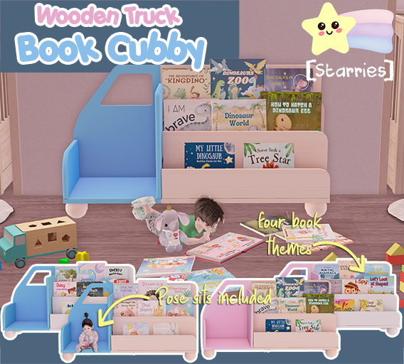 [Starries] Wooden Truck Book Cubby for Baby Nursery, Toddler Bedroom or School Library