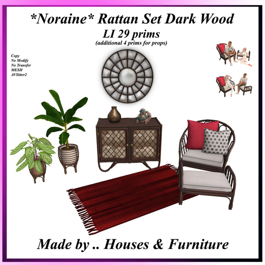 *Noraine* Rattan Set Dark wood