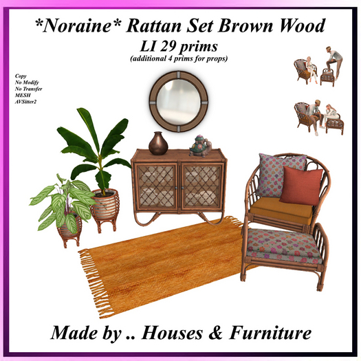 *Noraine* Rattan Set Brown wood