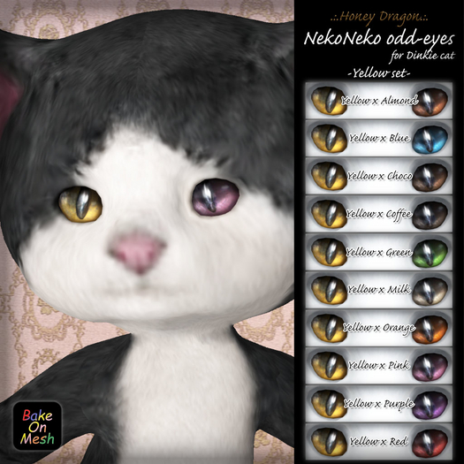 .:.H/D.:. NekoNeko odd-eyes for Dinkie cat // Yellow [23DBE11]