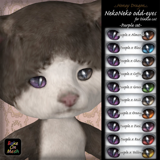 .:.H/D.:. NekoNeko odd-eyes for Dinkie cat // Purple [23DBE9]