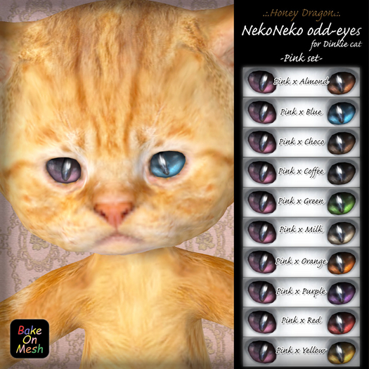 .:.H/D.:. NekoNeko odd-eyes for Dinkie cat // Pink [23DBE8]