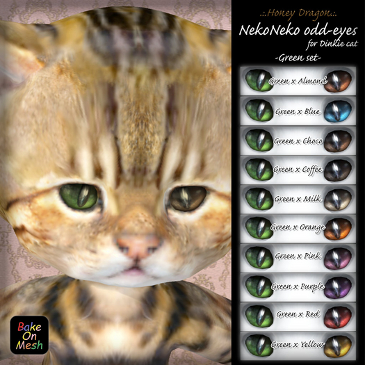 .:.H/D.:. NekoNeko odd-eyes for Dinkie cat // Green [23DBE5]