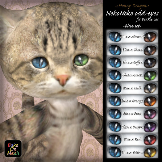 .:.H/D.:. NekoNeko odd-eyes for Dinkie cat // Blue [23DBE2]