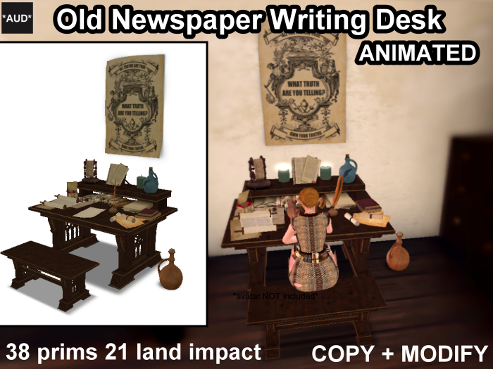 *AUD* Old Newspaper Writing Desk Animated -c/m- 38p 21li ~ 