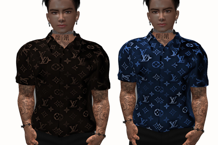 CHAOTIC ARMY Monogram Silk Shirt Set In Blue and Brown for Jake 