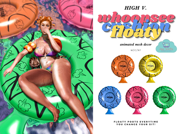 [high v.] whoopsee cushion pool floaty chubby pack unpacker (add)