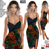 SIDE SLIT TROPICAL DRESS,CL&MESH BODY
