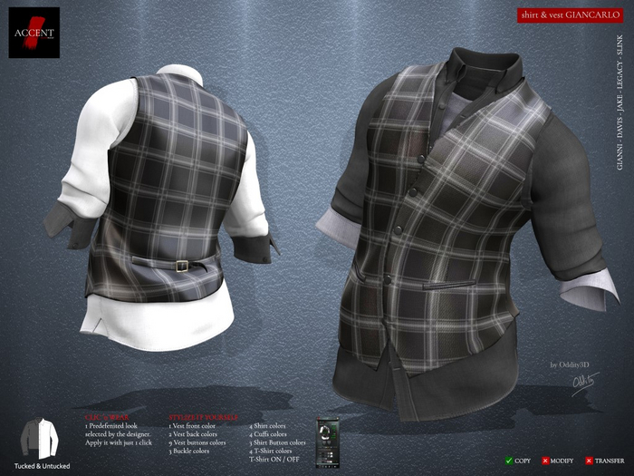 Accent - Shirt&Vest -Giancarlo- Plaid Ebony