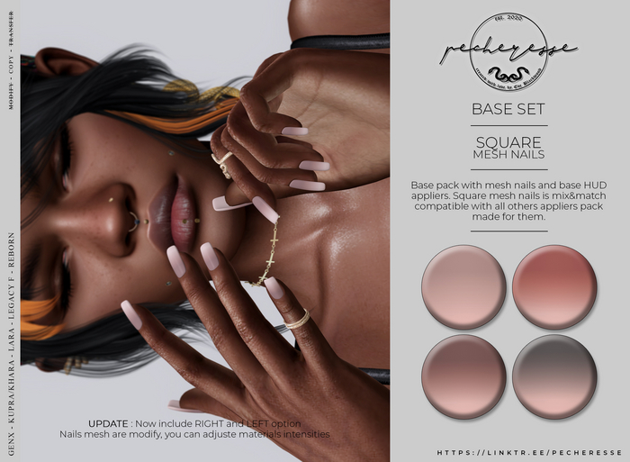 pecheresse. square nails - base set