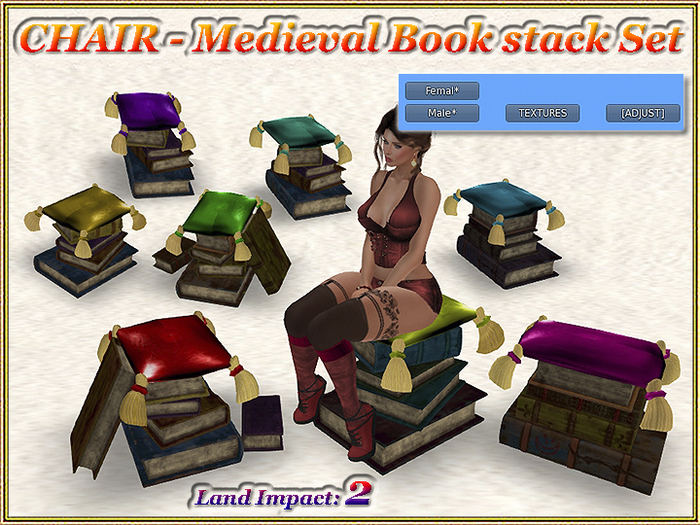 CHAIR - Medieval Book stack Set (2 LI) (Full perm)