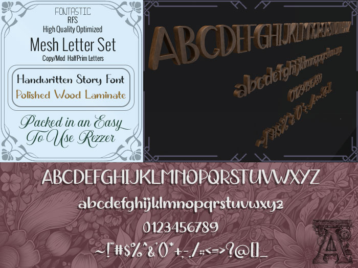 Fontastic | RFS - 3D Mesh Letters - Handwritten Story- Polished Wood Laminate