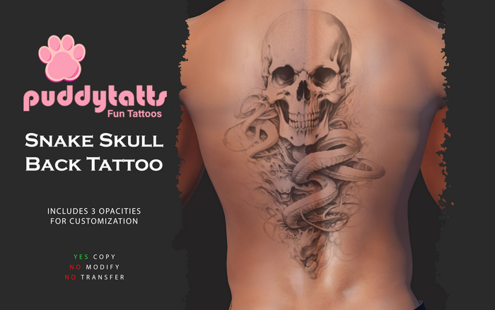 PuddyTatts - Snake Skull Back Tattoo (Add Me)