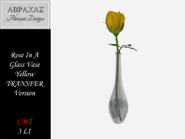Rose In A Glass Vase - TRANS - Yellow