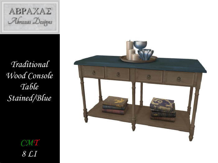 Traditional Wood Console Table - Stained/Blue