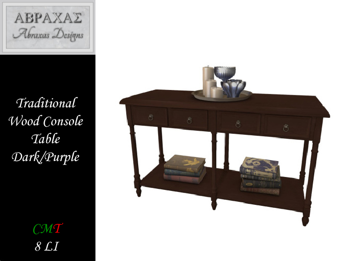 Traditional Wood Console Table - Dk/Purple