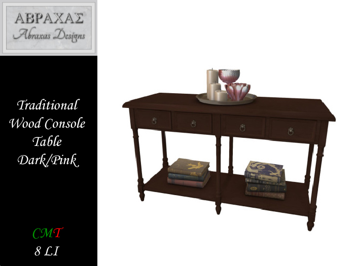 Traditional Wood Console Table - Dk/Pink