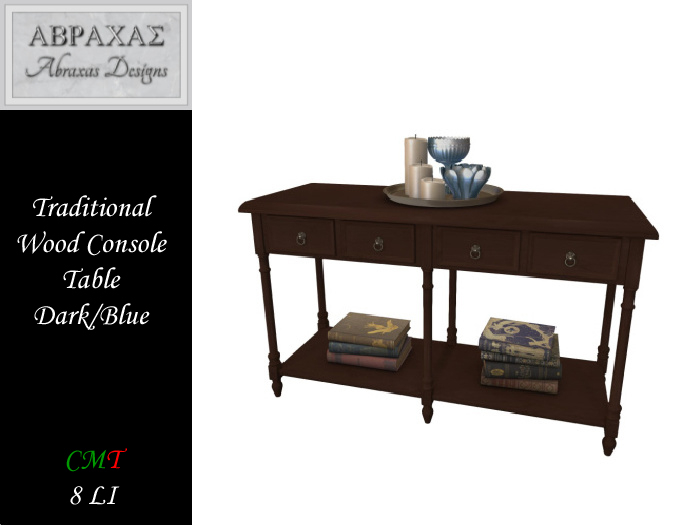 Traditional Wood Console Table - Dk/Blue