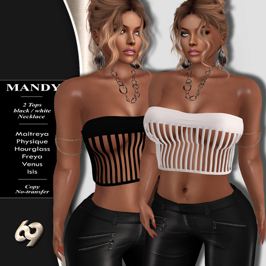 [69] Mandy 2 Tops ; Necklace (box) black white