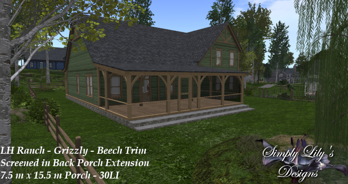 LH Ranch - Grizzly Point/Grizzly Pass Screen Back Porch - Beech Trim ~SLD MESH~