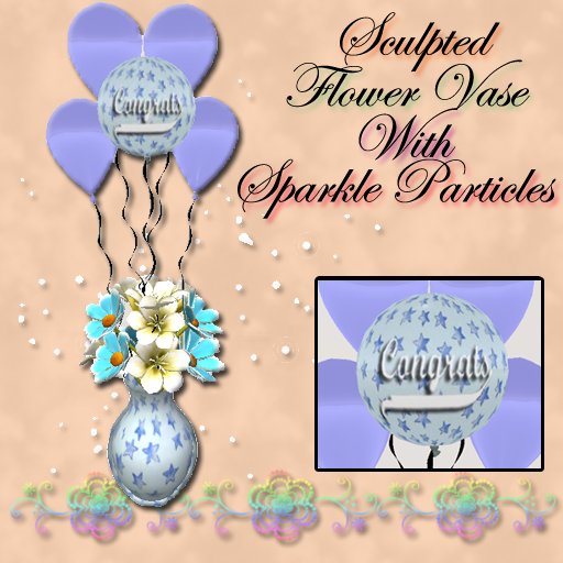 VASE Congrats (Blue Stars) B&W Flowers With Sparkle Emitters