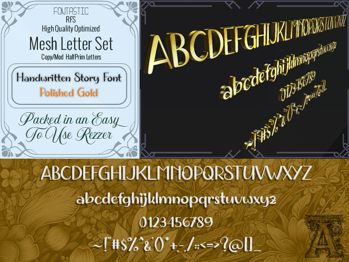 Fontastic | RFS - 3D Mesh Letters - Handwritten Story- Polished Gold