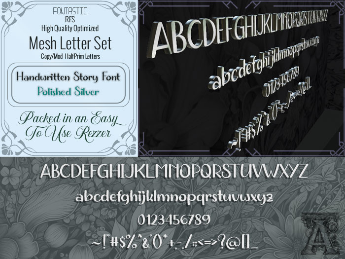 Fontastic | RFS - 3D Mesh Letters - Handwritten Story- Polished Silver