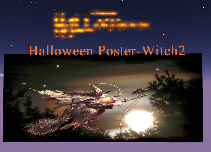 ~Hauntingly Halloween~Halloween-Witch on Broom Animated Poster 