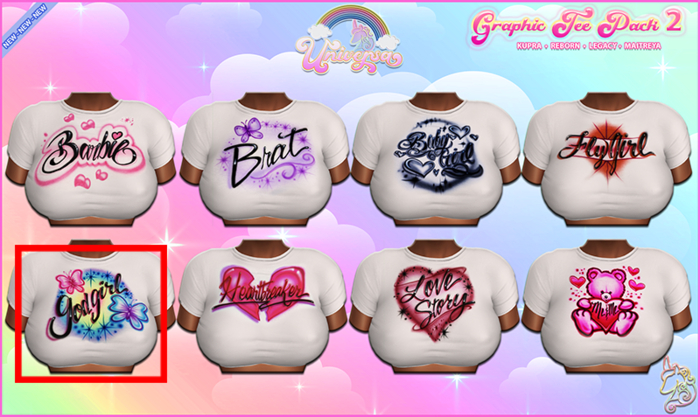 #UNIVERSA - Graphic Tee Pack V2  - GOD GIRL - Kupra - Legacy - Reborn - Lara - Peach - Waifu - Mounds - Bombshell 
