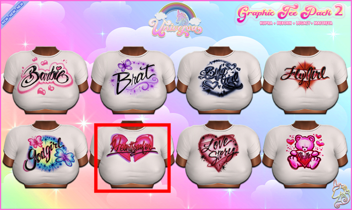 #UNIVERSA - Graphic Tee Pack V2  - Heartbreaker - Kupra - Legacy - Reborn - Lara - Peach - Waifu - Mounds - Bombshell 