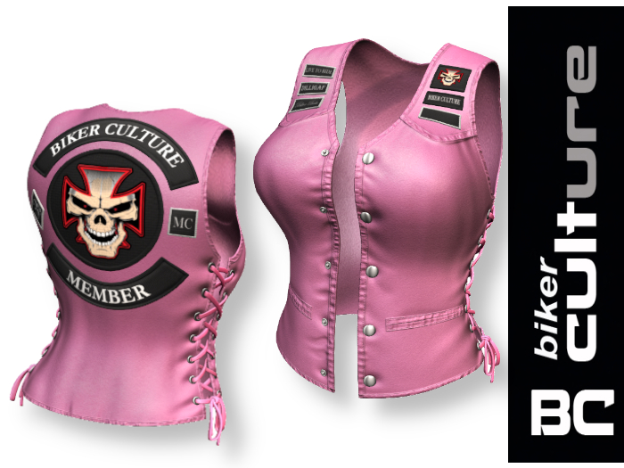 BIKER CULTURE_WOMEN'S_BIKER VEST  *PINK*_Patchable - Included... Rank Rockers 