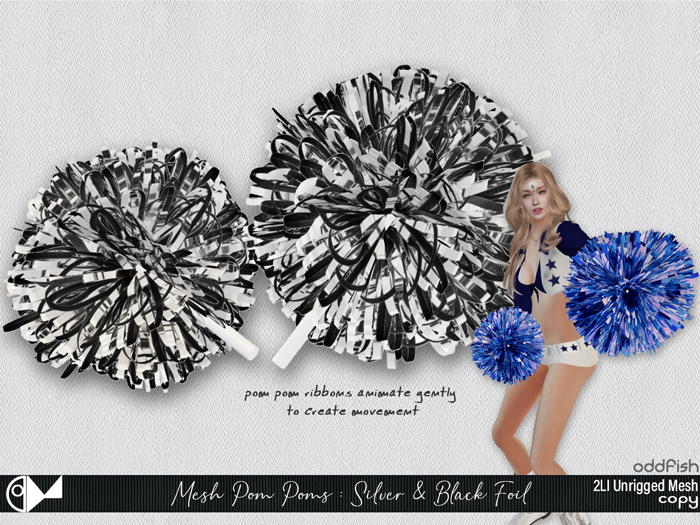 Mesh PomPoms - Silver & Black Foil