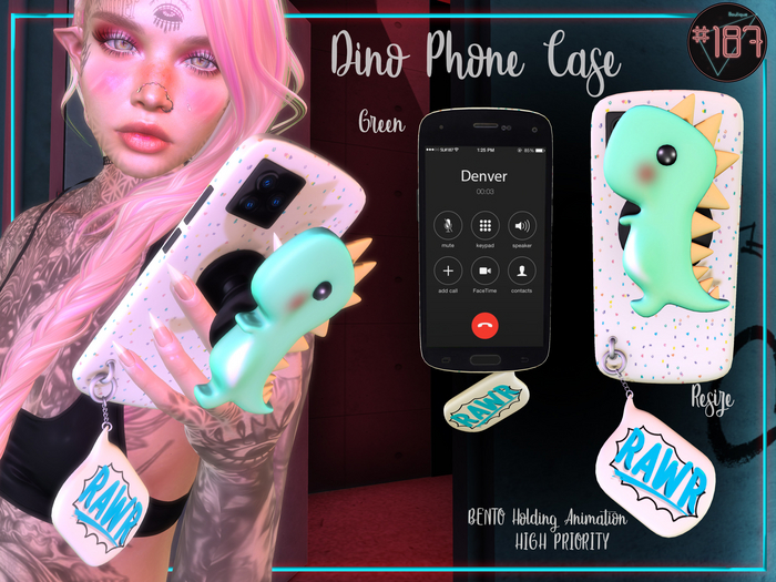 #187# Dino Phone Case Green *Holding*