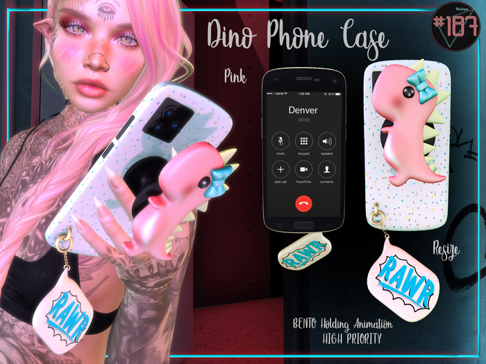 #187# Dino Phone Case Pink *Holding*