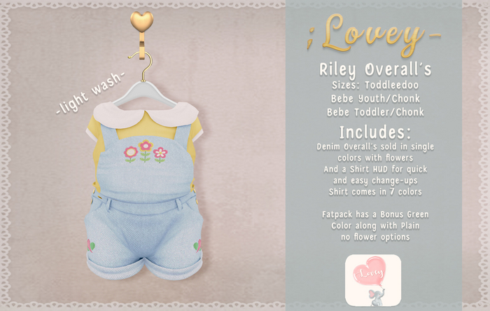 ;Lovey- Riley Overall's - Light Wash