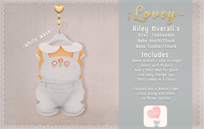 ;Lovey- Riley Overall's - White Wash